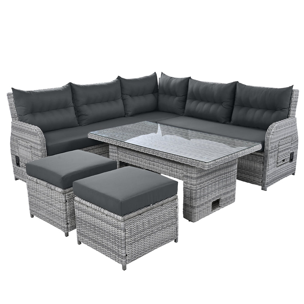 Outdoor Furniture Set Patio Rattan with Recliners and Tables