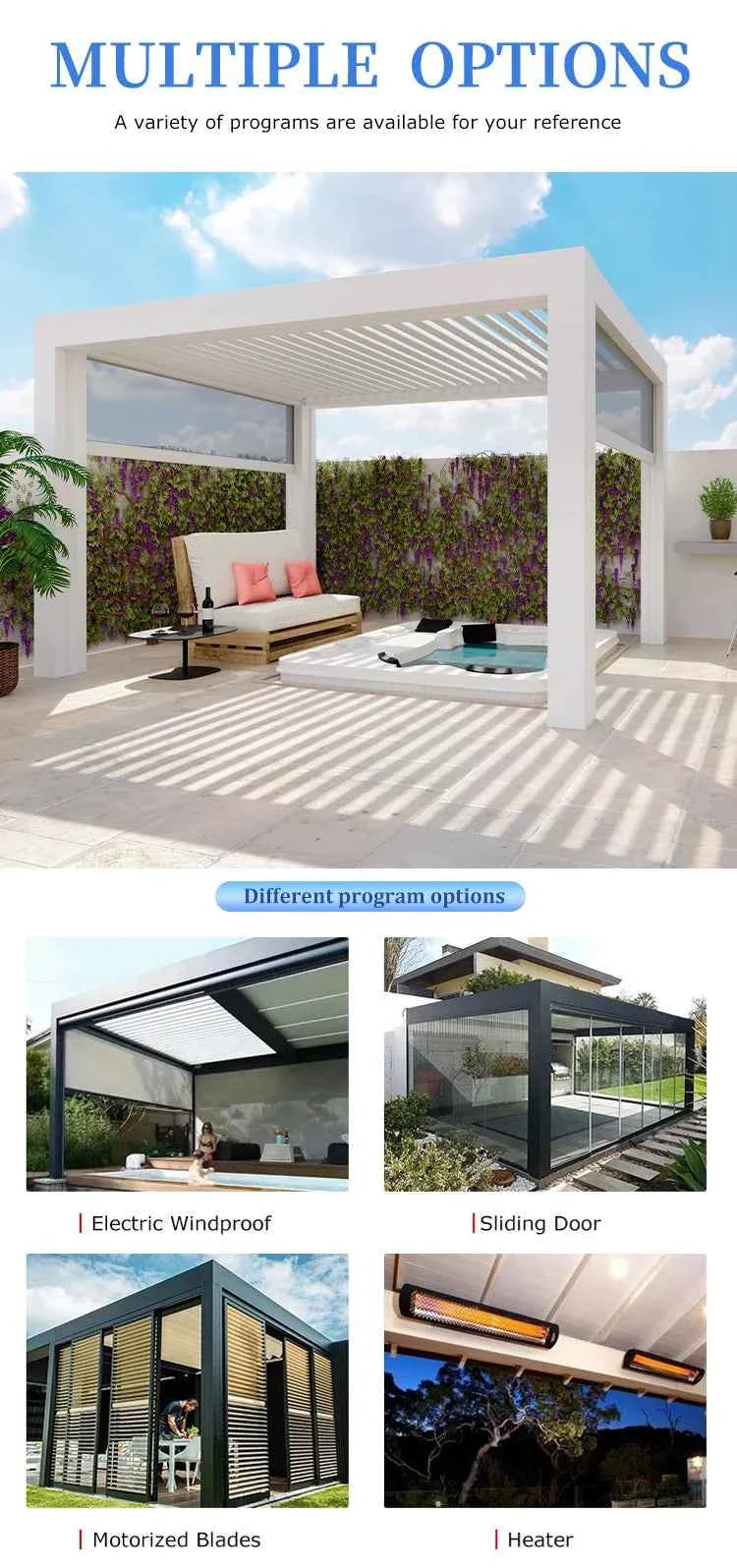 VMotorized Retractable Roof Pergola - Automatic PVC Gazebo & Metal Folding Roof System