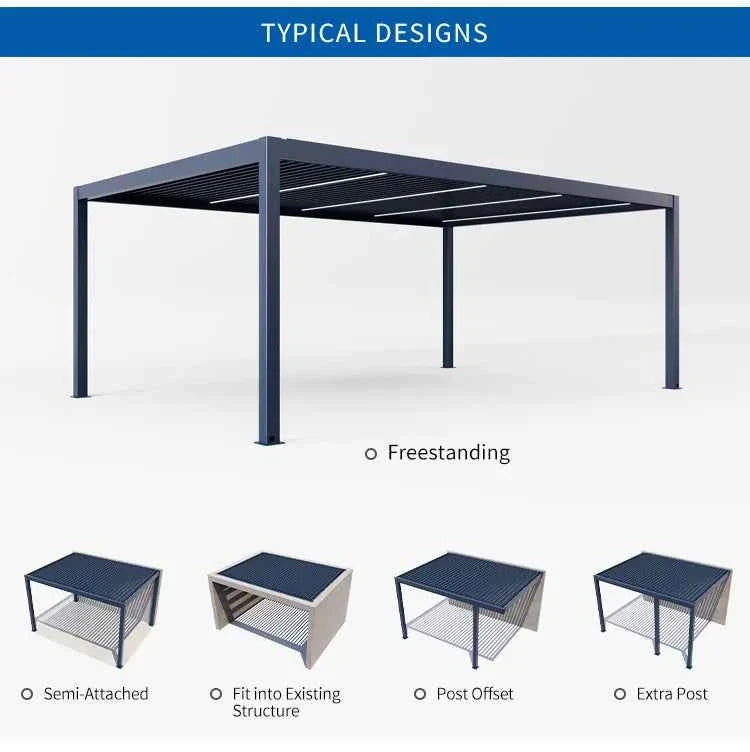 Bioclimatic Motorized Aluminum Pergola - Adjustable Louvered Roof Garden Gazebo