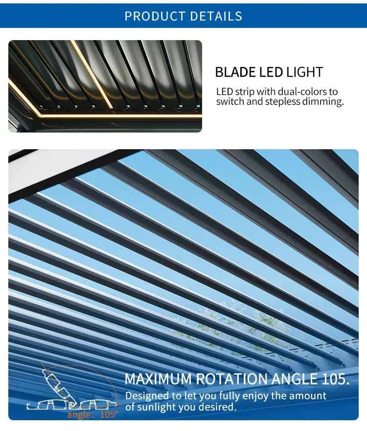 Bioclimatic Motorized Aluminum Pergola - Adjustable Louvered Roof Garden Gazebo