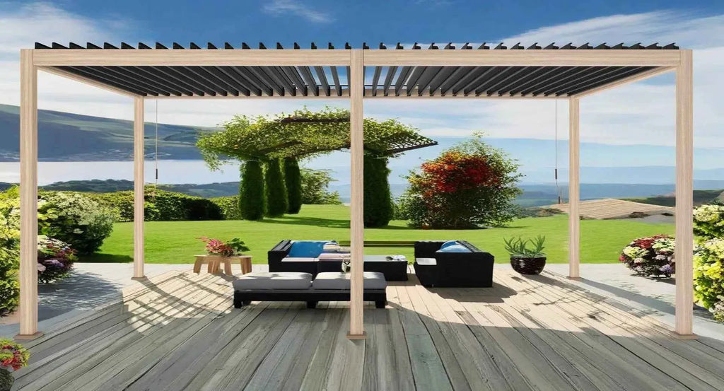 Bioclimatic Motorized Aluminum Pergola - Adjustable Louvered Roof Garden Gazebo