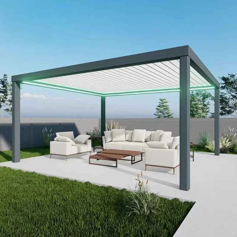 Motorized Aluminum Bioclimatic Pergola - Waterproof Electric Shutter Garden Gazebo