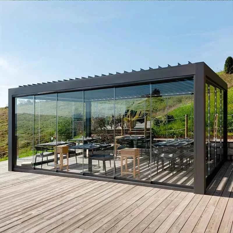 Motorized Aluminum Bioclimatic Pergola - Waterproof Electric Shutter Garden Gazebo