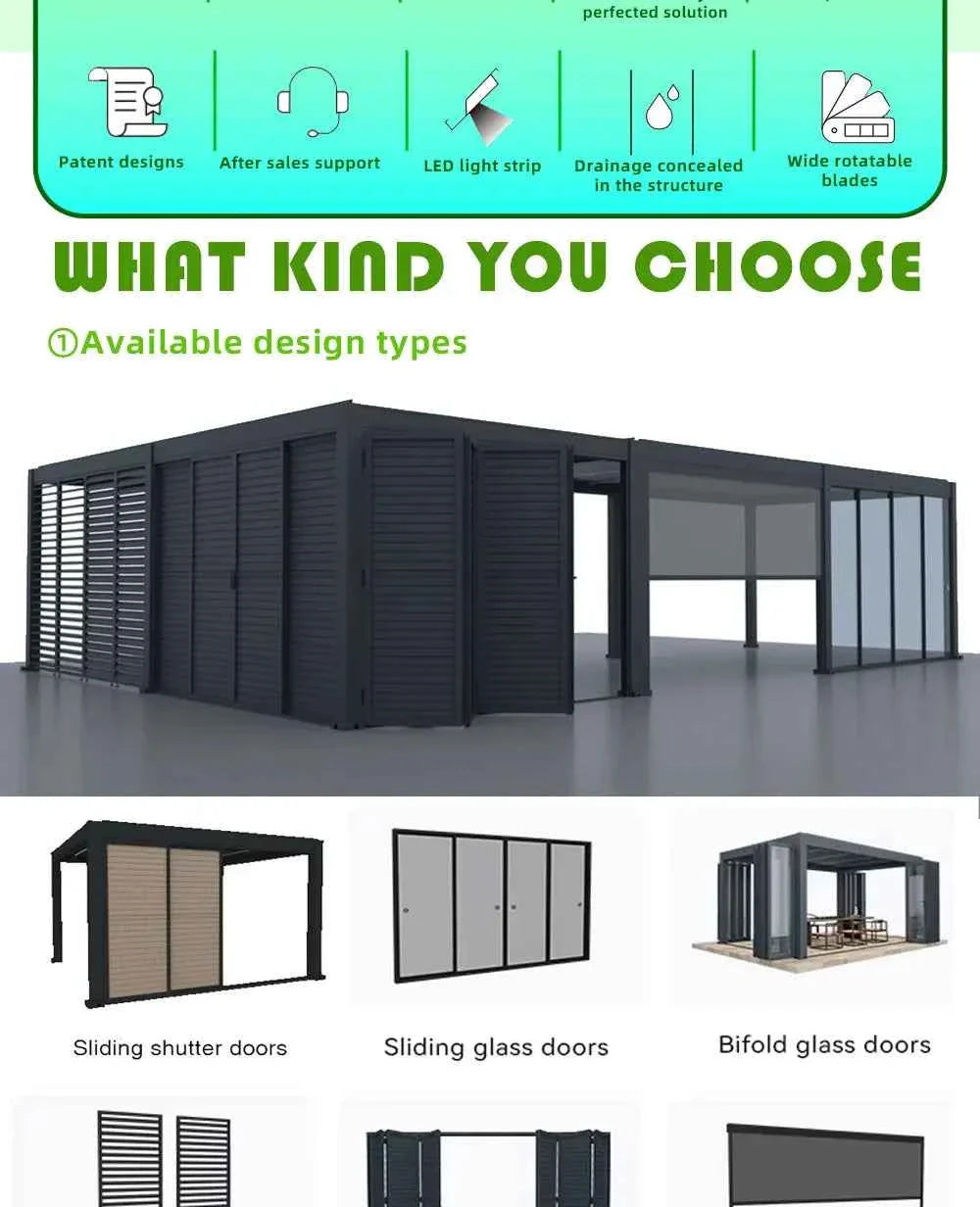 3x4m Motorized Aluminum Pergola - Waterproof Gazebo with LED Lighting & Roller Shutters