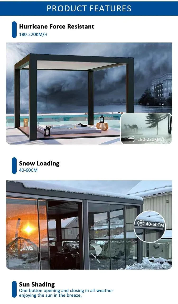 Motorized Aluminum Bioclimatic Pergola - Waterproof Electric Shutter Garden Gazebo