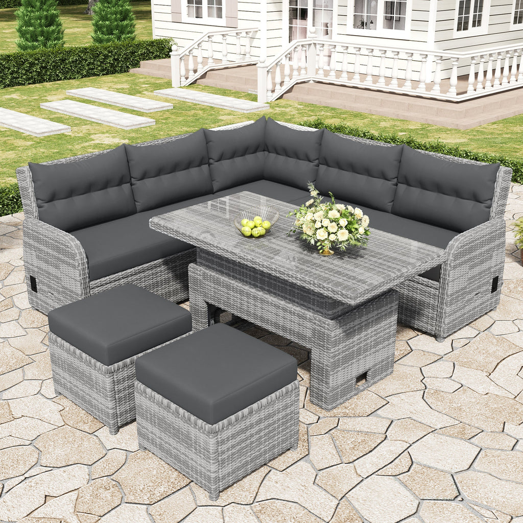 Outdoor Furniture Set Patio Rattan with Recliners and Tables